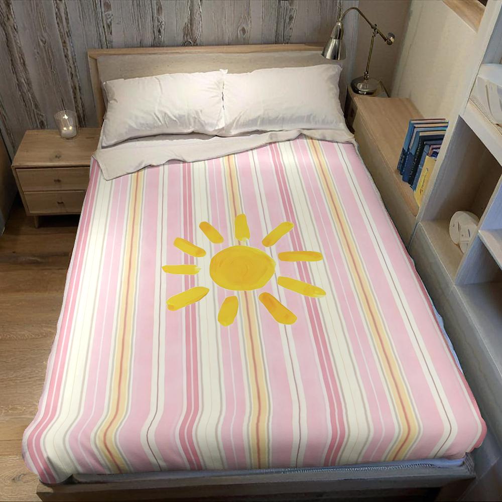 Pink Stripe Sunny Flannel Blanket Warm Soft Halloween Christmas Couch Warm Cozy Decorative Decor Gift for All Season