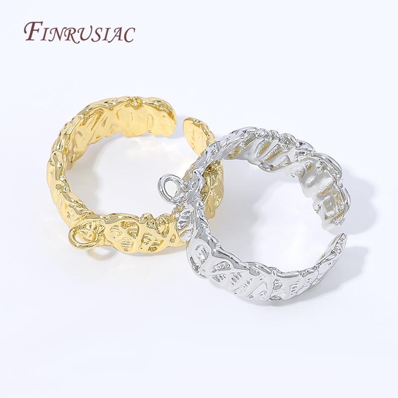 18K Gold Plated Open Adjustable Ring Blank Base,Brass Ring Setting with Loop,DIY Jewelry Making Components For Charm Pendant