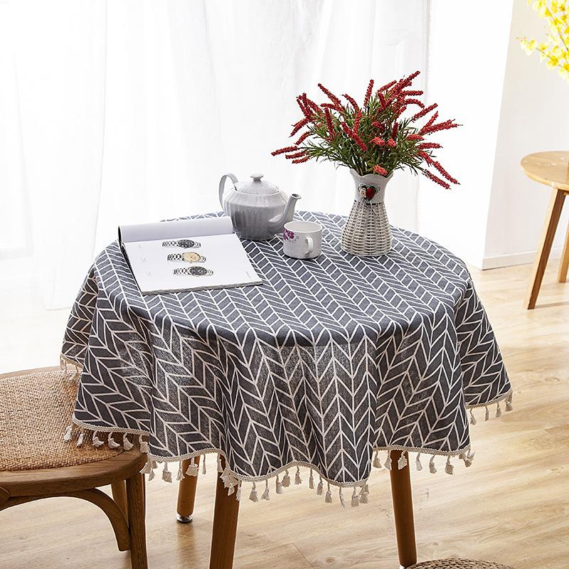 Polyester Cotton Imitation Linen Table Cloth Round Tablecloth Printed Fringed Tablecloth Cover Towel