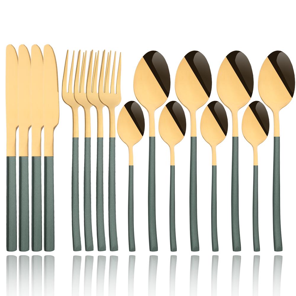 4People Pink Gold Dinnerware Set Stainless Steel Cutlery Set Knife Fork Tea Spoon Dinner Set Kitchen Tableware Silverware Set