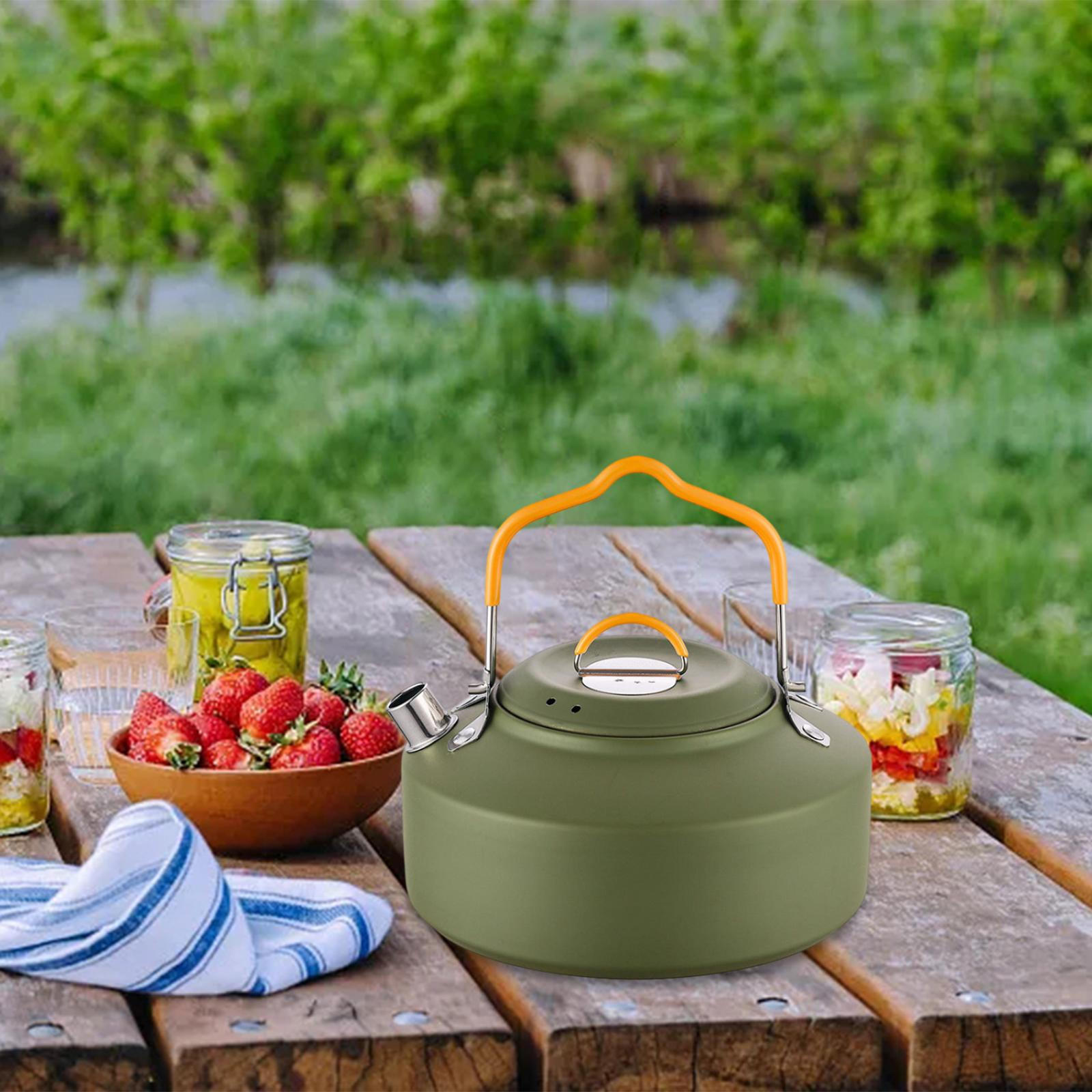 1.0L Camping Water Kettle Pot Hiking Stainless Steel Short Spout Boiling зелёный