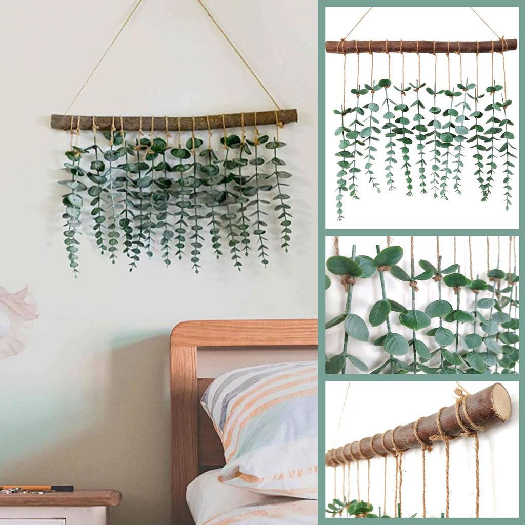 Decorative Hanging Ornaments, Log Wall Hanging, Simulated Green Plants, Leaves, Simulated Leaf Hangings