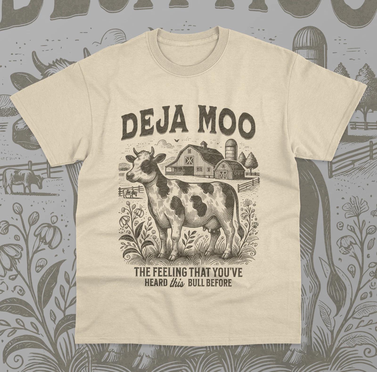 Deja Moo T-Shirt Funny Meme Cow Lover Vintage Farm Trendy Unisex Sweater Shirt S