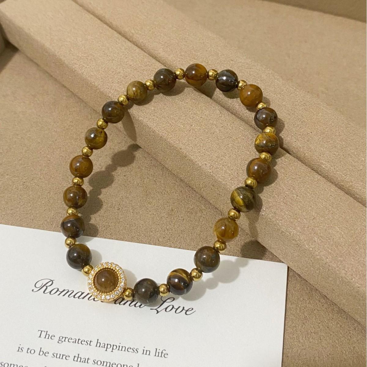 Exquisite French Tiger s Eye Beaded Bracelet for Women - Melange, Light Luxury, Versatile Hand Jewelry