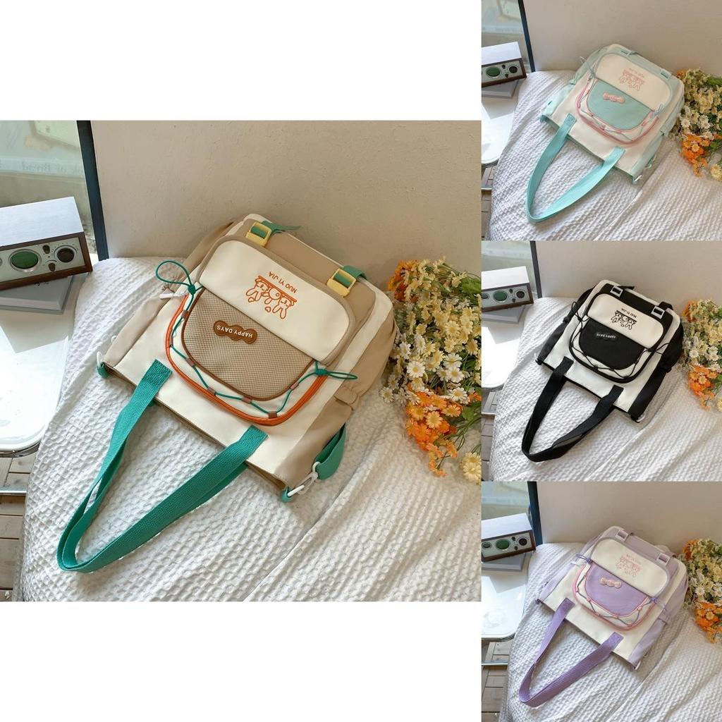 Trendy Canvas Shoulder Bag Cute Color Block Handbag Lightweight Waterproof
