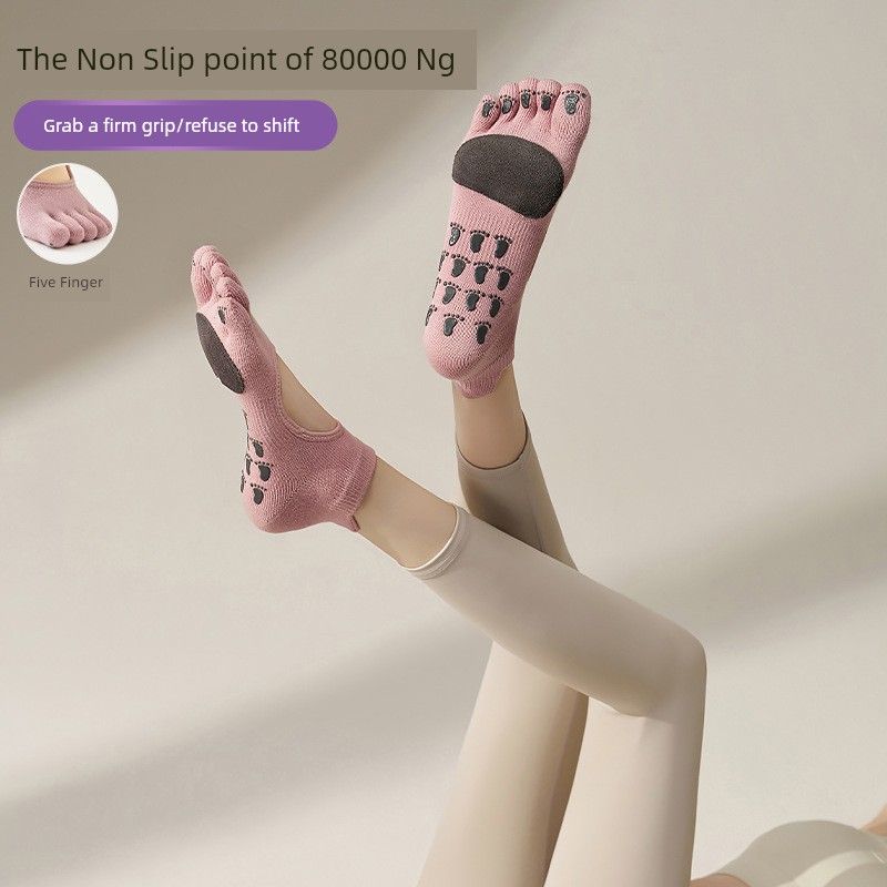 

Piano Pilates Non-Slip Socks Open Back Split Toe Design Yoga Socks Five Finger Professional Sports Anti-Slip Pilates Socks Pink
