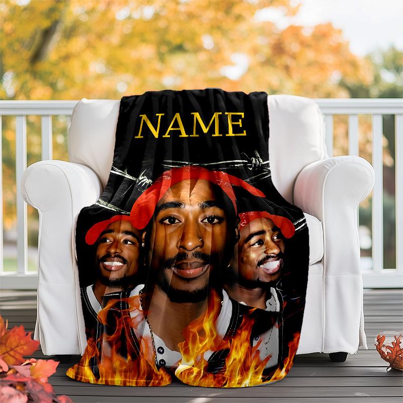 Customizable Rapper Throw Blanket – Personalized Name, All-Season Cozy Snug Blanket, Machine Washable, Personalized Blanket