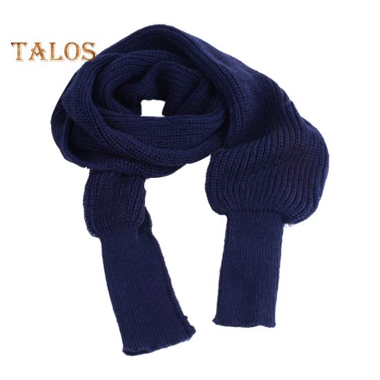 

Женский вязаный шарф с рукавом, осенне-зимний теплый кардиган-шаль, однотонный утолщенный длинный вязаный платок темно-синий