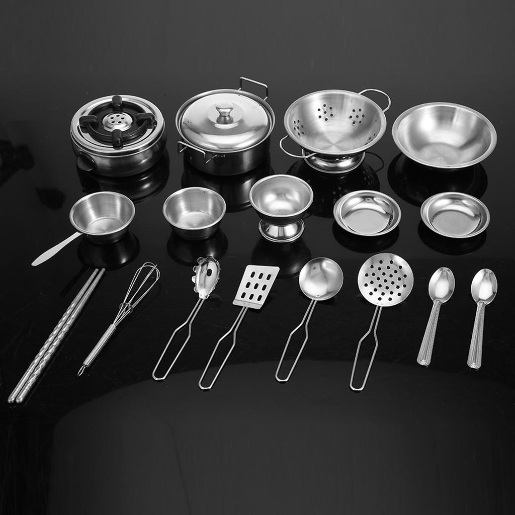 18PCS Kitchen Toys Stainless Steel Cookware Cooking Utensils Pan Toys Set for Children