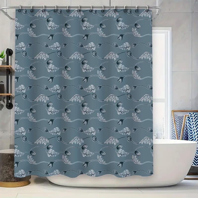 

Blue White Floral Shower Curtain Decorative Water-Resistant Polyester Bath Rug Accessories For Home Decoration Standard Size (18 W60H190(CM)-1 Pcs