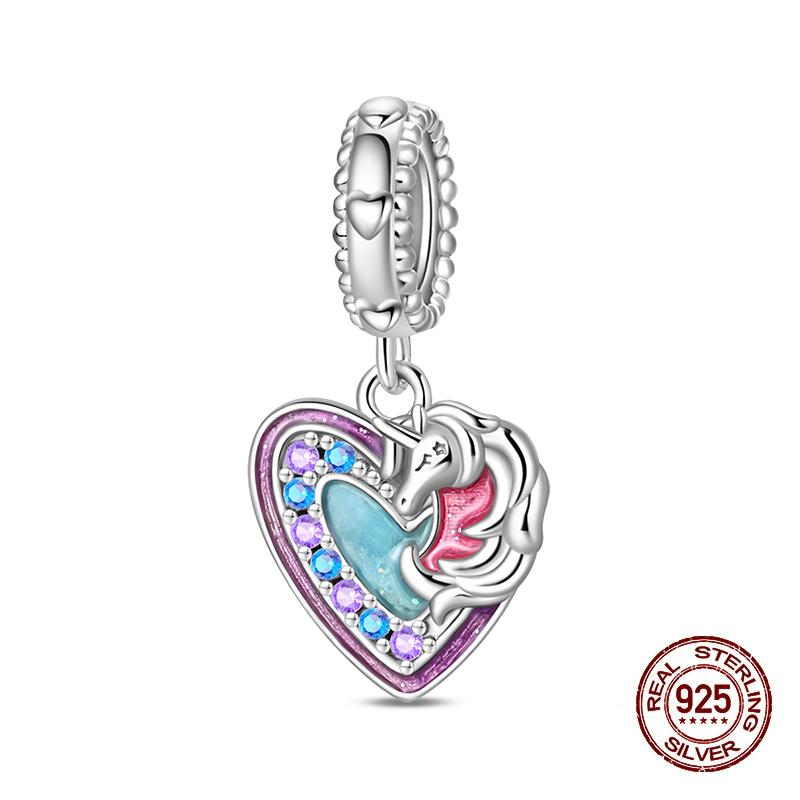 Copper Lucky Rainbow Colt Pendant Moon Charms Beads Fit Pandach Authentic Bracelets Do-It-Yourself Jewelry Birthday Present