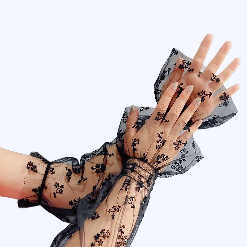 

Сексуальные сетчатые рукава до локтя, украшение для сценического выступления, летние дышащие дорожные солнцезащитные тюлевые перчатки