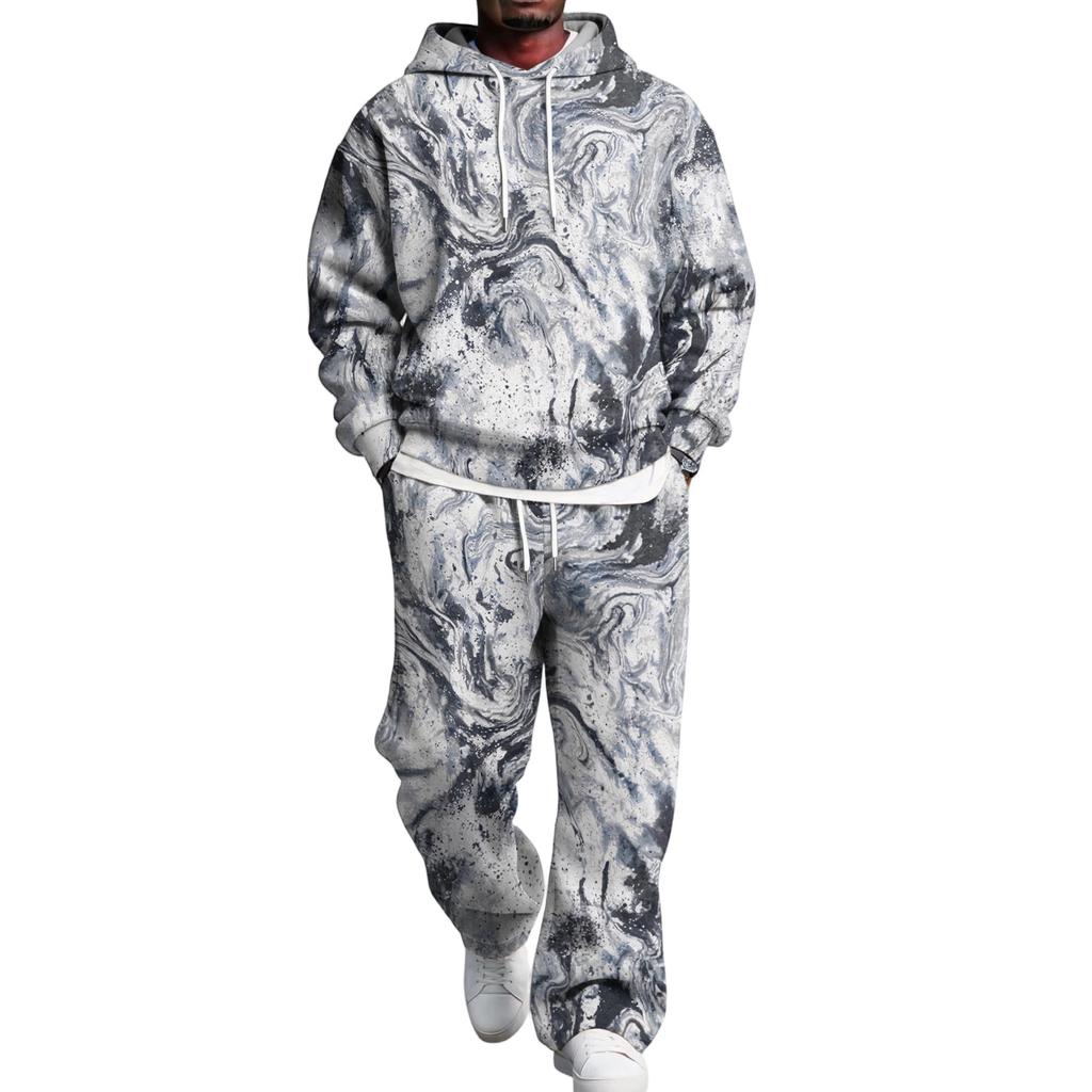 Men's Hoodie and Sweatpants Set with Elastic Waist, Casual Two Piece Outfit