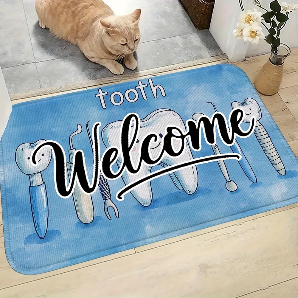 Dental Theme Pattern Door Mat Tooth Designs Smoke Technological Robotic Elements Dental Clinic Door Mat Dental Clinic Door Mat