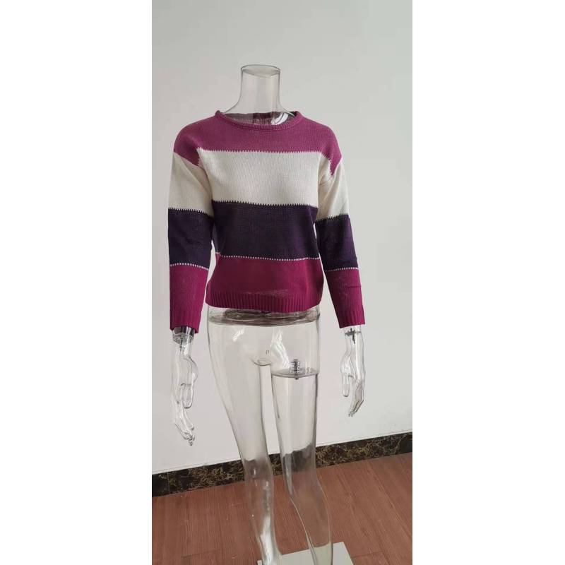Maglione a Righe da Donna Autunno e Inverno Maniche Lunghe Girocollo Taglia Forte