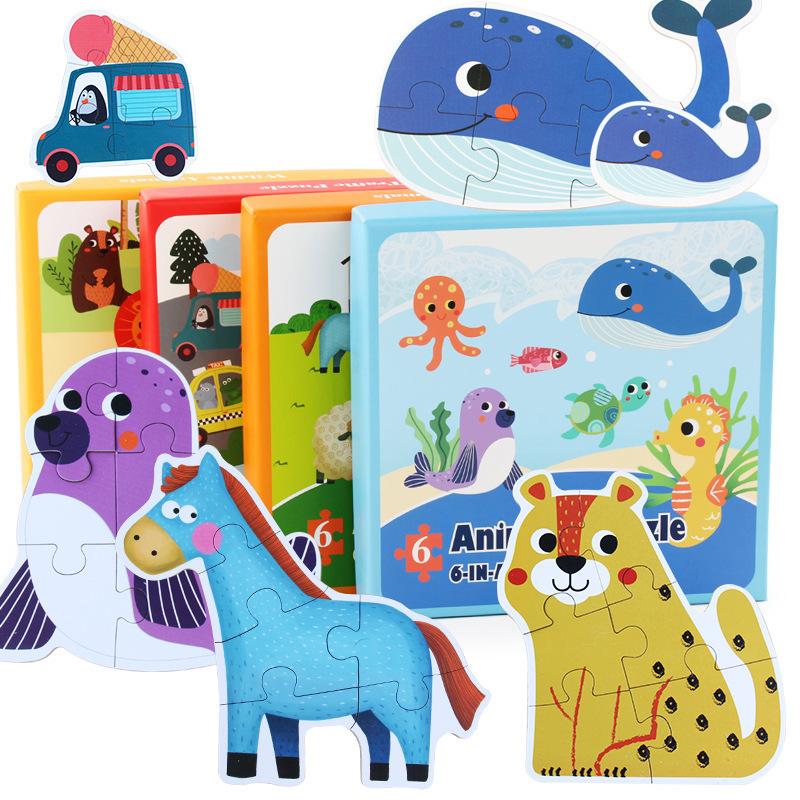 Bai Fen Bai Dolls And Toys Children's Large Piece 6-In-1 Puzzle Forest Marine Animal Transportation 3-6 Years Old Puzzle Board