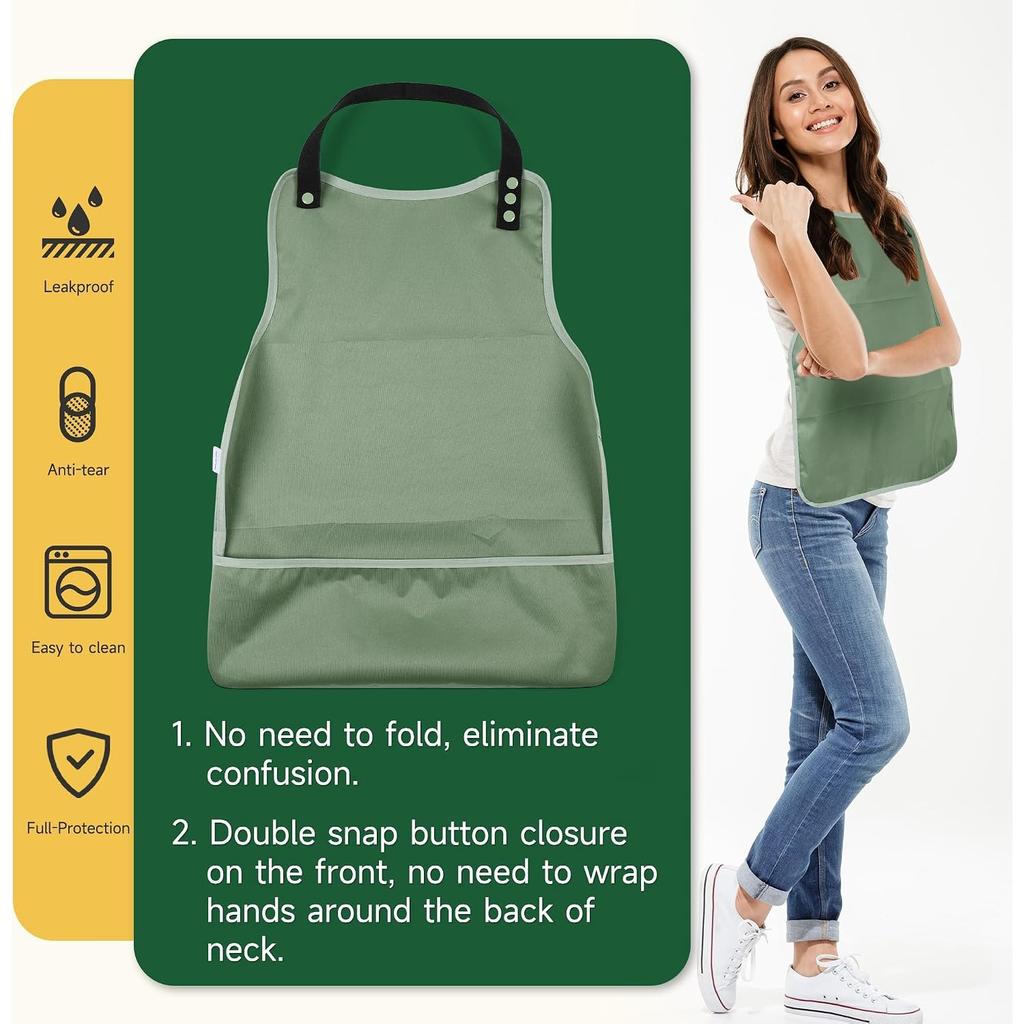 Adult Bibs-3 Pcs Washable Clothing Protector with Upgraded Crumb Catcher