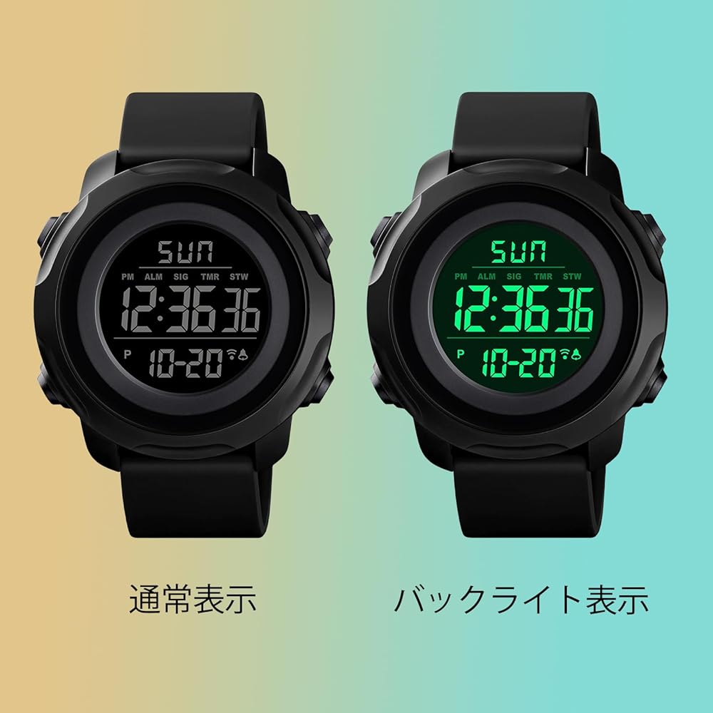 Timever Digital Sports Watch Men's Waterproof Stopwatch Alarm Outdoor LED Black Large Display