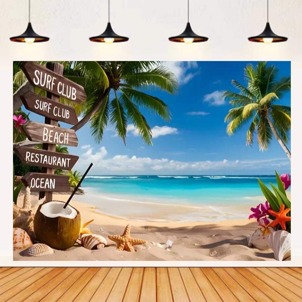 Summer Seaside Beach Theme Background Palm Tree Blue Sky Romantic Sunrise Sea Wave Photography Backdrop Supplies Party Decor