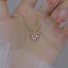 Ladies Necklace Shining Geometric Shape Charming Wear-Resistant Dress Up Hypoallergenic Pink Heart