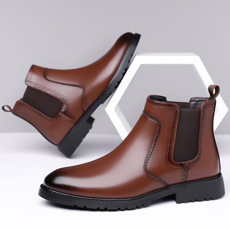 Fashion Outdoor Leather Basic Boots for Men Stylish Leisure Walk Man Casual Shoes Ankle Boots High Top Walking Shoes Male Business Botas