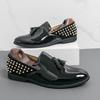 Black Tassel Revit Studded Shoes Man Pointed Toe Slip On Flats Male Fashion Loafers