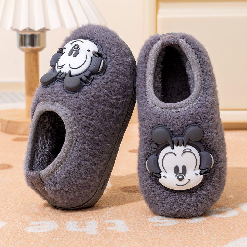Bobodou Boys' Non-Slip Winter Indoor Cotton Shoes with Heel Cover & Fur Lining