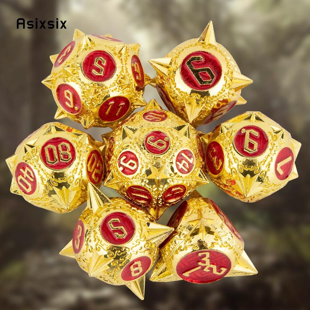 7 Pcs Golden Red Meteor Hammer Metal Dice Solid Metal Polyhedral Dice Set Suitable for Role-Playing RPG  Board Game Card Game