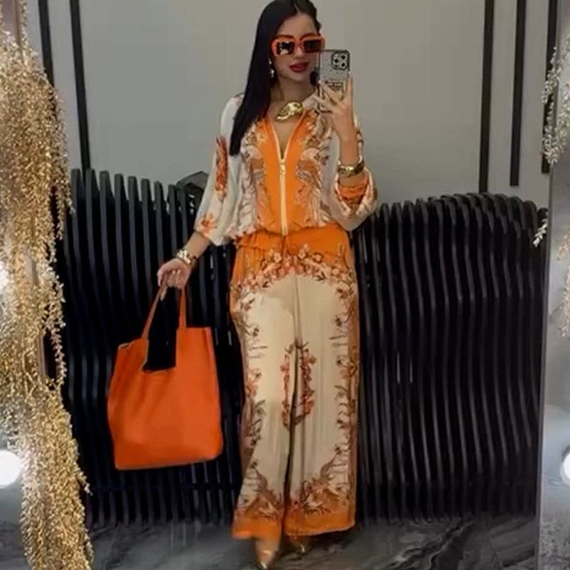 2025 Summer European & American 3D Floral Baseball Jacket with Drawstring Pants Two-Piece Set