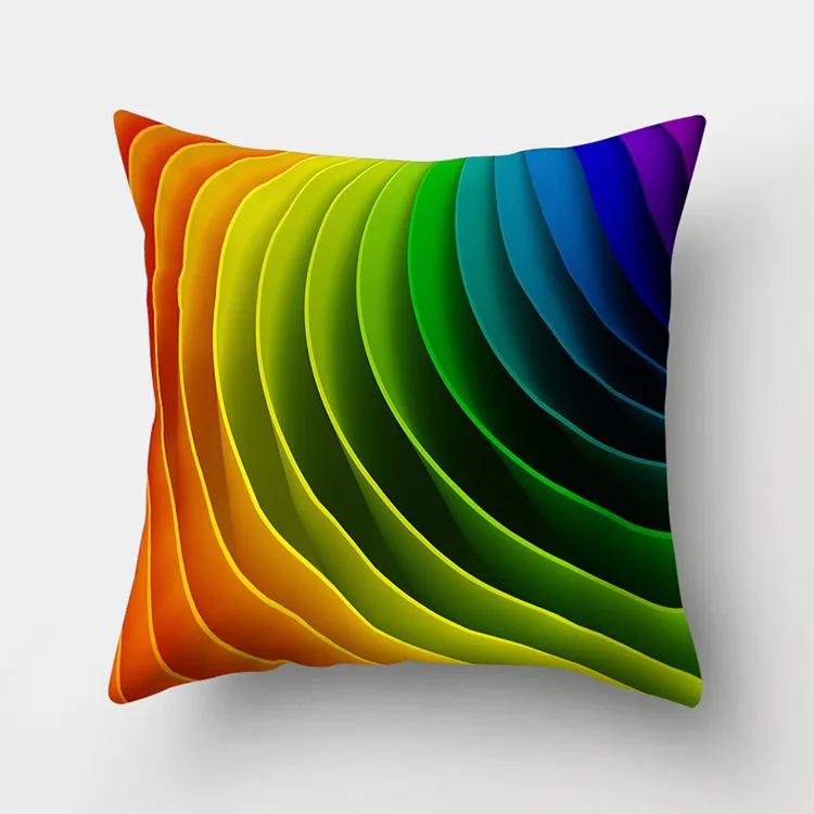 Nordic Colorful Rainbow Geometric Printing Pattern Polyester Cushion Cover for Home Living Room Sofa Decorative Pillowcase