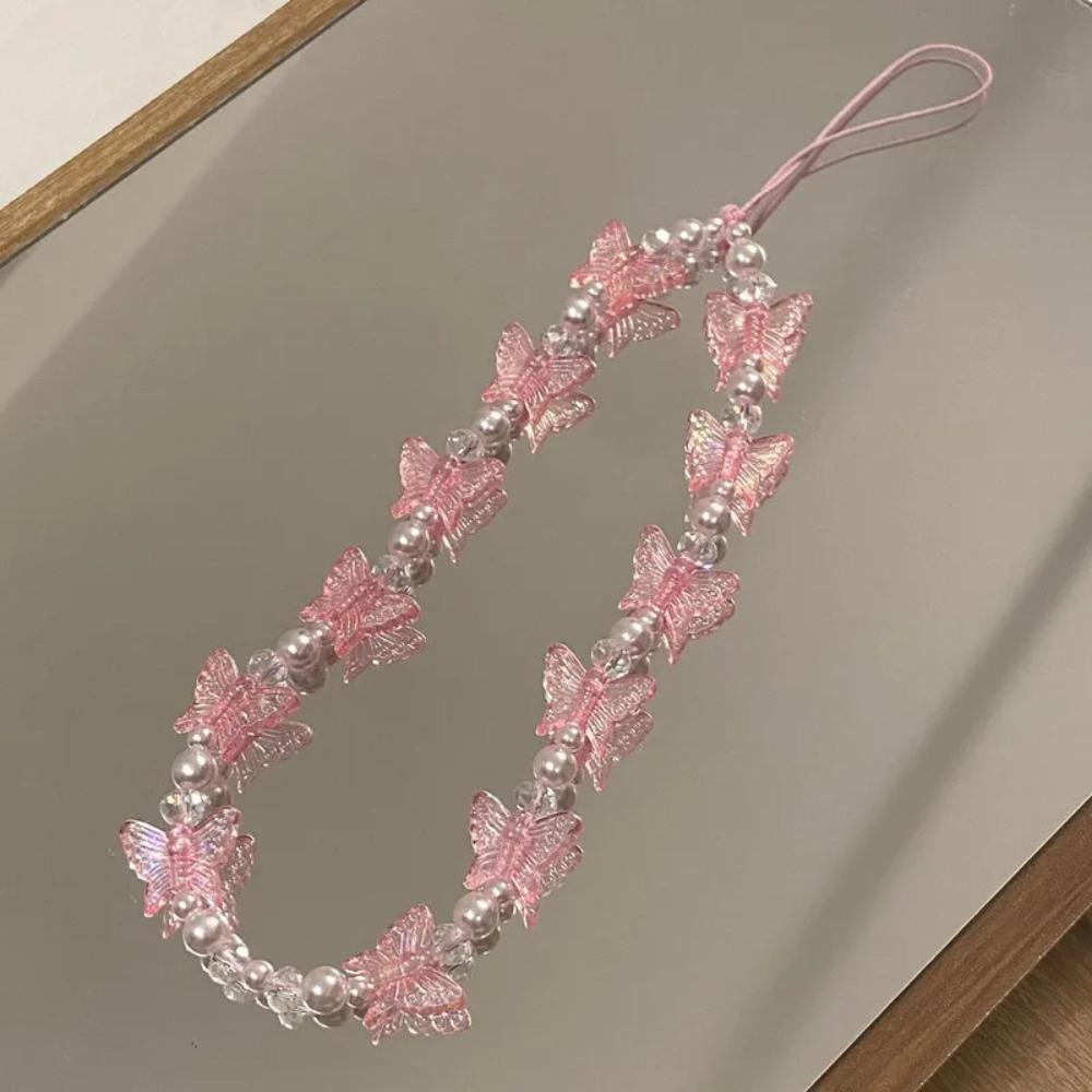 Y2K Candy Colors Cellphone Keychain Butterfly Beaded Butterfly Mobile Phone Chain  Pendant