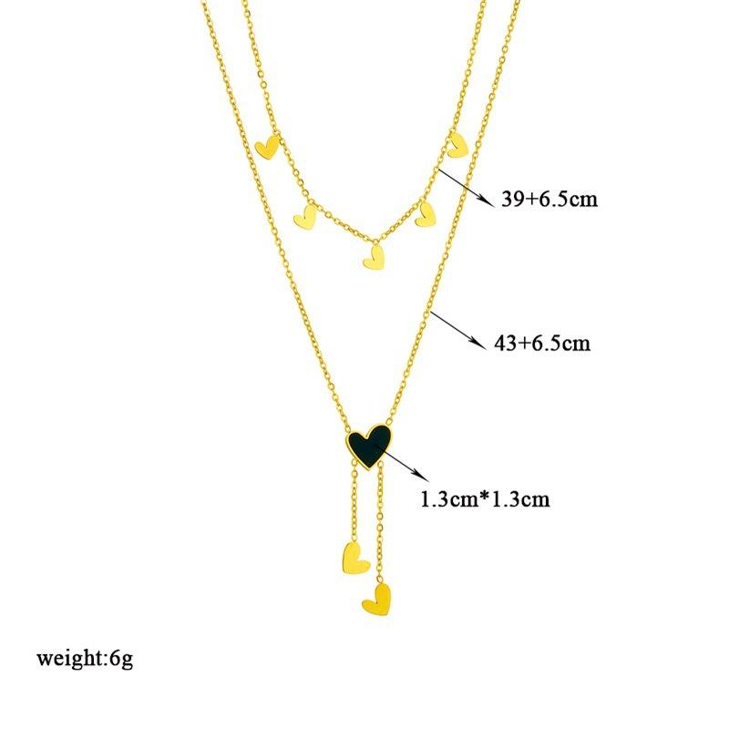Minimalist Fashion Heart Tassel Irregular Double Layer Titanium Steel Necklace