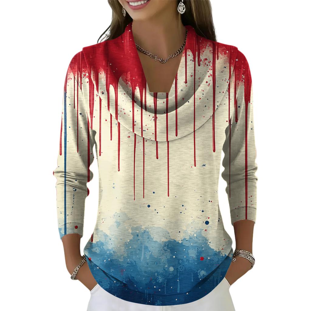 Dámský ležérní a módní svetr s dlouhým rukávem a potiskem, kulatým výstřihem