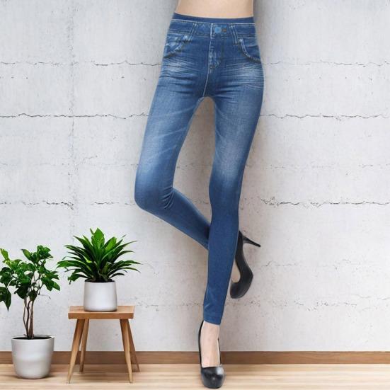 Women Yoga Pants High Waist Slim Fit Butt Lifting Leggings Imitation Jeans Seamless Trousers Skinny