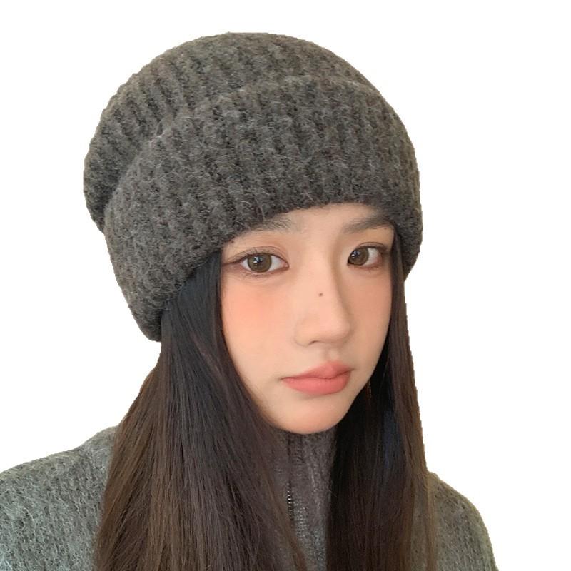 Autumn and Winter Retro Thickened Loose Knitted Wool Hat American Big Head Circumference Pile Hat British Style Windproof Warm Cold Hat
