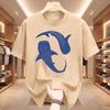 Men'S Print T-Shirt  Double Whale Totem Print Blue And White Contrast Design Casual Breathable