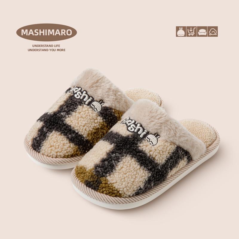 Cotton slippers women's winter home indoor non-slip household floor couple warm and velvet winter slippers men