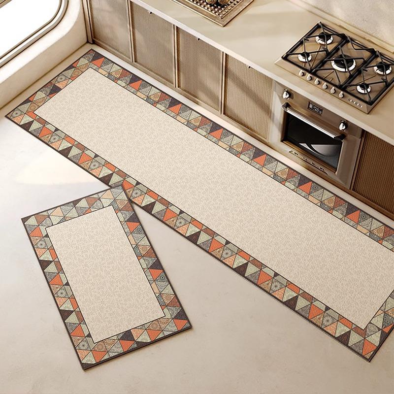 Kitchen Floor Mat Plant Pattern Waterproof Oil-proof Carpet PVC Leather Non-slip Foot Mats Long Strip Light Luxury High-end Rug