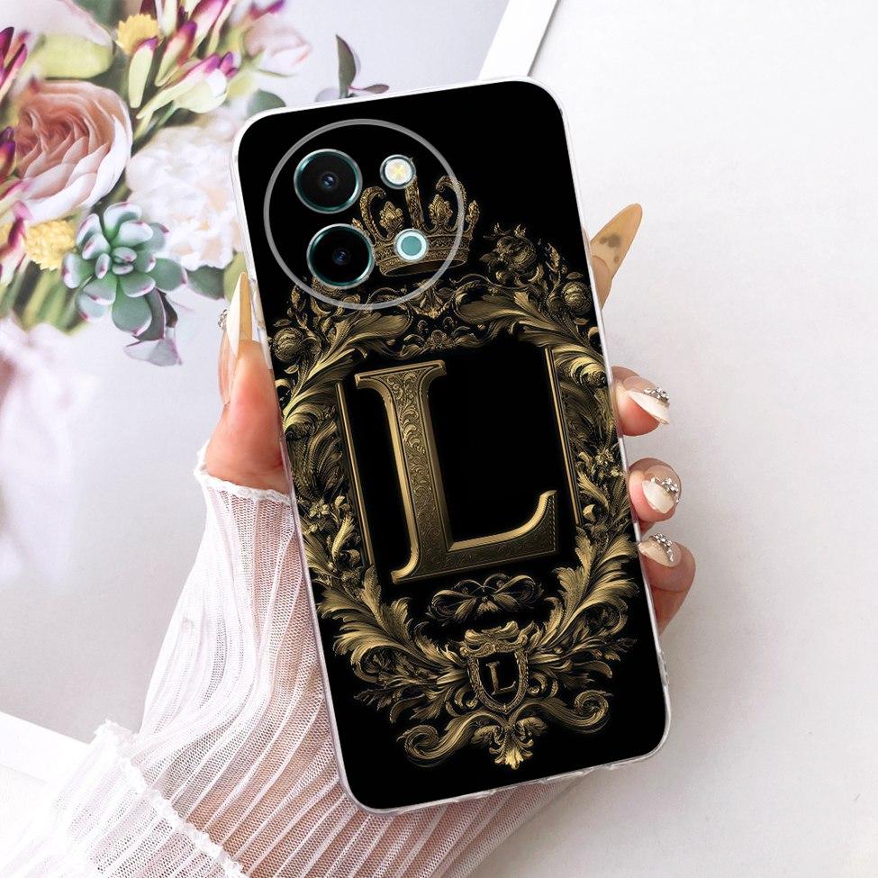 Für Vivo Y38 5G Hülle Abdeckung Transparent Luxus Krone A-Z Buchstaben 2D Flaches Muster Weiche Handyhülle Für VivoY38 5G Bumper