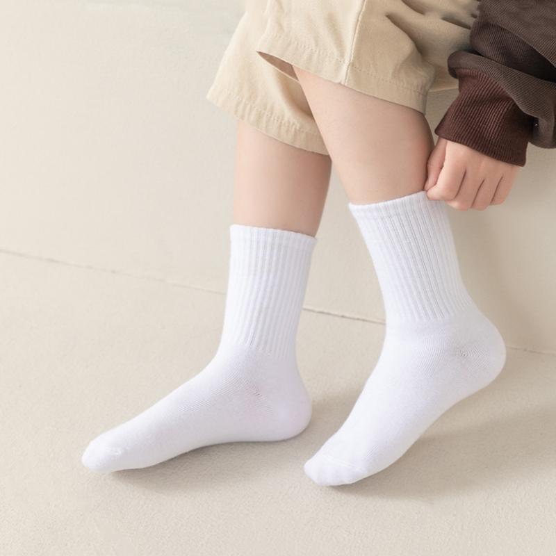 5 perechi/set Copii Băieți Fete Înapoi la școală Sosete Lot Culoare Pură Alb Negru Gri Uniforma Sosete Crew Stil Copii