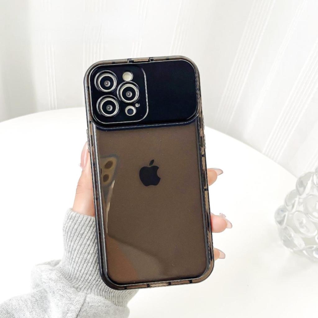 Fold Camera Flip Mirror Stand Holder Transparent Phone Case For Phone 17 Pro 16 15 14 Plus 11 Pro Max 13 12 XS X XR Cover