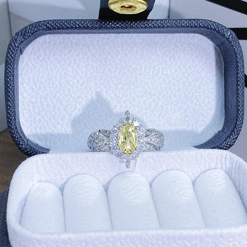Leichter Luxus Farbe Schatz Super Fee Gelb Zir*****Stift Ring Nische Hoher Sinn Persönlichkeit Blume Liebe Französischer Ring Frau