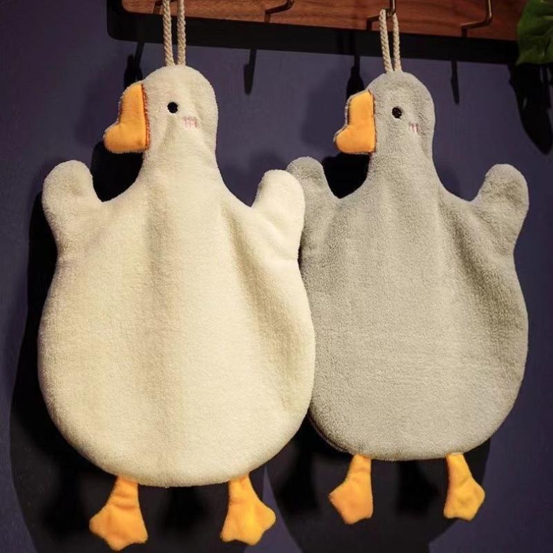 1Pc Cartoon Goose Hand Kerchief Hanging Hand Towel Water Absorbing Hand Towel Kitchen And Bathroom Supplies