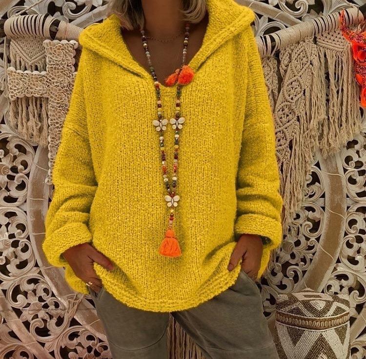 

женская мода Осень Зимняя повседневная одежда Длинные рукава свитер Топы Loose Pullover Hoodies Теплый свитер пальто V-образный вырез плюс размер трикотажные свитера