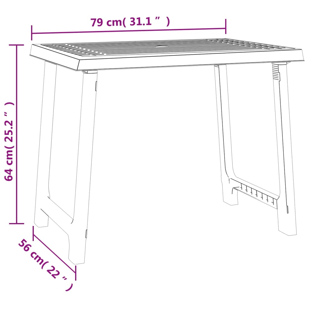 Camping Table White 79 X 56 X 64 Cm PP Wood Grain Finish