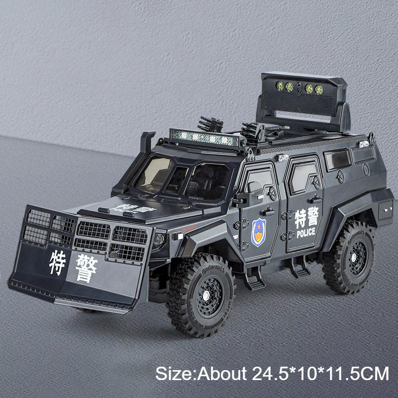 1:24 Military Disperse Explosion Proof Car Model Toy Diecast Alloy Armored Cars Door Opened Sound Light Vehice Boy Birthday Gift