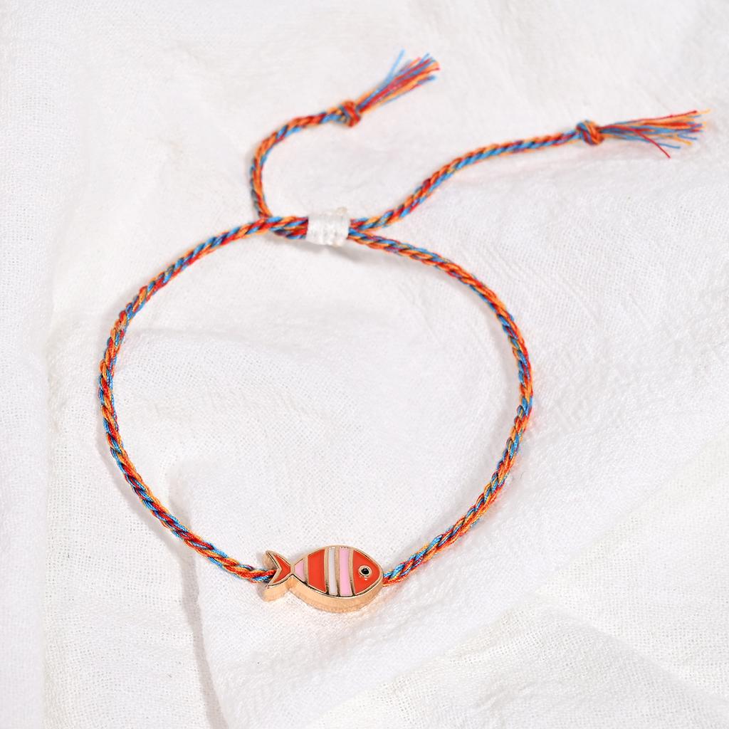 Cartoon Cute Adjustable Braided Colored Rope Drip Glaze Little Fish Pendant Bracelet for Women Friends Jewelry Accessories Gifts