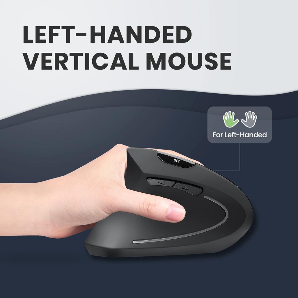 Perixx Ergonomic DPI PERIMICE-713L Mouse, Left-Handed, Vertical, Wireless, 800/1200/1600