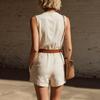 Women's Sleeveless V-Neck Zip Pocket Jumpsuit - Color Casual Loose Romper for Summer, Beach, Travel