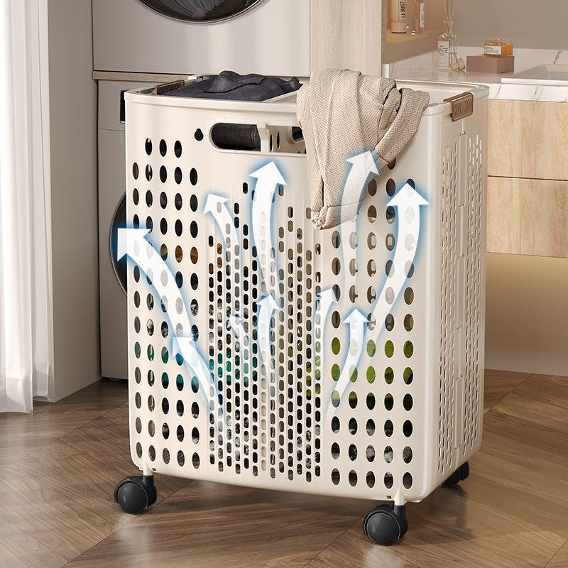 1 Piece, Two Colors Available, Household Bathroom Laundry Basket, Foldable Dirty Clothes Hamper, Large Capacity with Wheels, Simple De